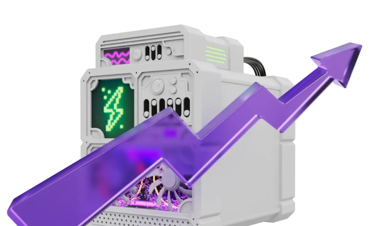 Composição tridimensional de um equipamento com uma seta ascendente