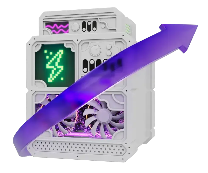 Composição tridimensional de um equipamento com uma seta ascendente