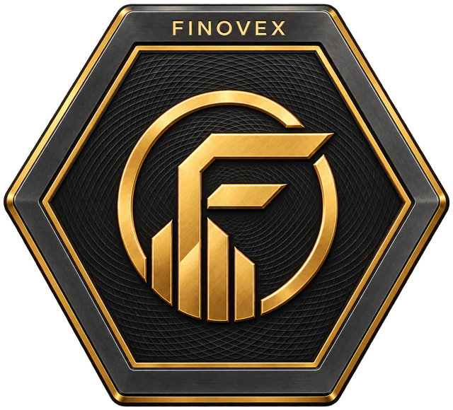 Finovex Token: moeda hexagonal em aço escuro com o F da marca em relevo dourado